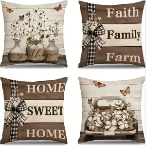 4pcs, Brown Themed Throw Pillow Covers, Home Sweet Home in Brown, Featuring Truck Stripes, Perfect for Mother'S Day, Suitable Living Room, Bedroom, Sofa and Bed Decoration, 2D Flat, Single Sided Printing, No Pillow Core