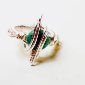 Silver Wire Wrapped Picture Jasper Ring - Simple Design with Natural Stone Accent