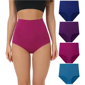 Women's Underwear Cotton Super High Waisted Briefs Stretch Full Coverage Panties 4 Pack