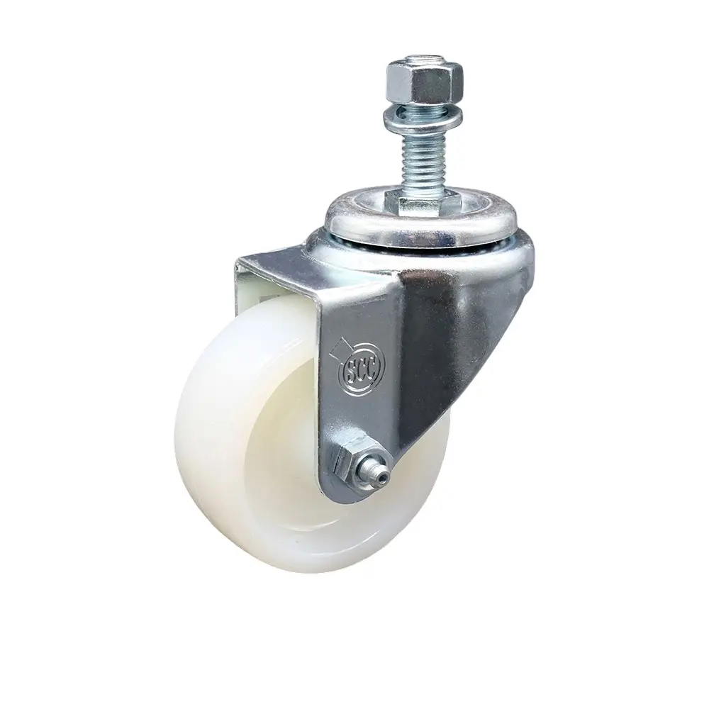 Service Caster SCC-SSTS20S314-NYS-M1215 Stainless Steel Nylon Swivel Threaded Stem Caster, Threaded Castors with 3 x 1.25 in. White Wheel, 12 mm Stem