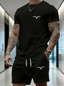 New Summer Men's Short Sleeve Set, Versatile Short Sleeve Top + Breathable Shorts Two-Piece Set, Casual Loose Fit Beach Set Print Fashion Tee Set