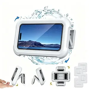 Waterproof Phone Mount for Showers and Bathrooms—360° smooth rotation, anti-fog protective case, responsive full HD touchscreen, comes with 4 tool-free adhesive wall mounts, compatible with 4–7-inch iPhones, Samsung, and other adjustable smartphones tikto