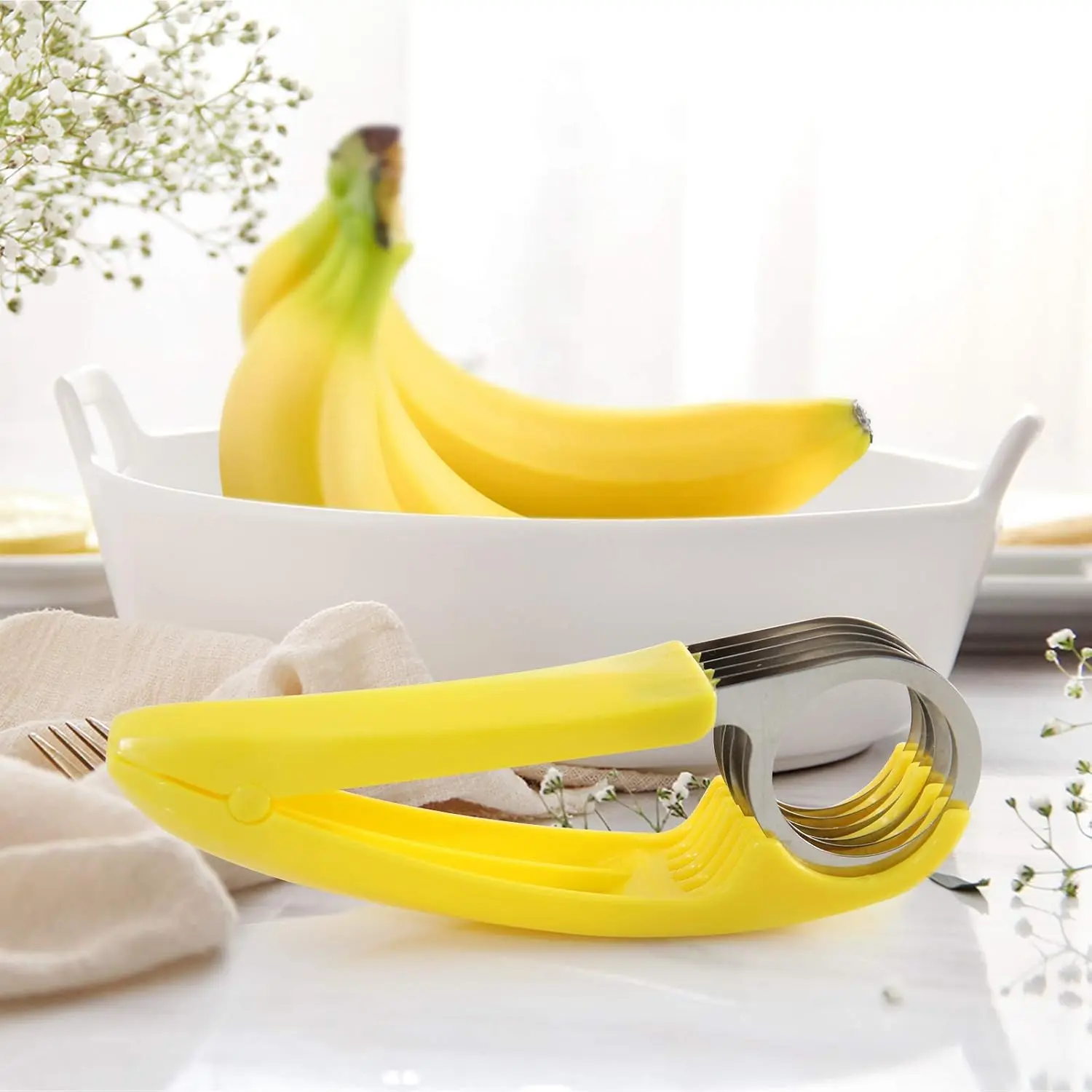 Yellow Food Manual Slicer, Stainless Steel Food Slicer, Banana Strawberry Cucumber Carrot Egg Vegetable Fruit Multifunctional Slicer, Handheld Portable Small Food Slicer Mandolines and Slicers
