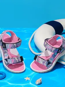 Girls' Camo Sport Sandals, Adjustable Hook & Loop, Non-Slip Cushioned Eva Sole, Ideal for Outdoor Activities, Comfortable Textile Upper