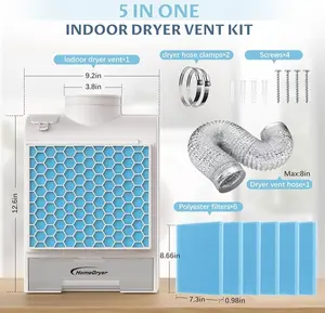 3-in-1 Indoor Dryer Vent Kit for Electric Drying Machine Vent Box Screen Filter Lint Catcher Laundry Box Compact Air Qaulity
