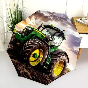 1 PC Automatic Folding Umbrella - John Deere Tractor Farming Field Pattern, Portable & Foldable Design with 8 Ribs, Merry Christmas Pattern,Casual Outdoor Accessory Halloween and Christmas Birthday Gifts. G0043
