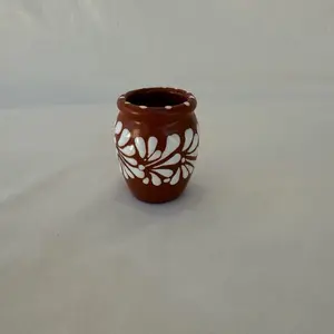 Brown Shot Glass 3" Tall Handmade Talavera with Floral Design