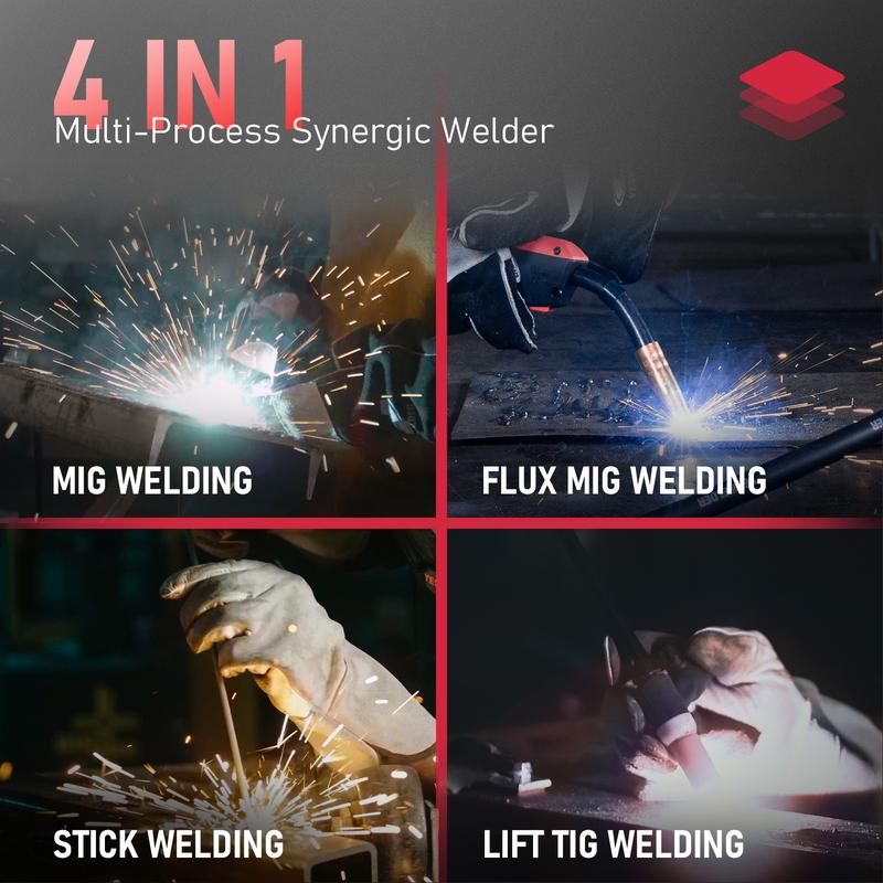 YESWELDER YWM-160 Gas Gasless MIG Welder 160Amp | 110/220V Dual Volts, Smart MIG, Digital Display | Gas/Flux Core/Lift TIG/Stick 4-in-1 Welding Machine