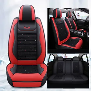 Universal 5-Seat Car Seat Covers Black&Red Mixed-Colour Lce Silk&Leather Protection Accessories For Lincoln Aviator Continental Corsair,MKC,MKS,MKT,MKX,MKZ,Nautilus,Navigator