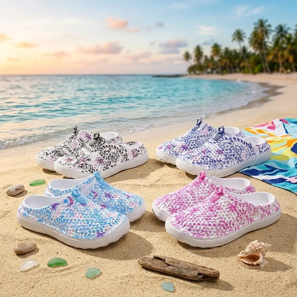 Women's Butterfly Print Breathable Hole Clogs - Ultra Lightweight Soft EVA Garden Shoes, Quick-Dry Water Slides, Flexible Comfort Casual Outdoor Slippers for Summer & Beach