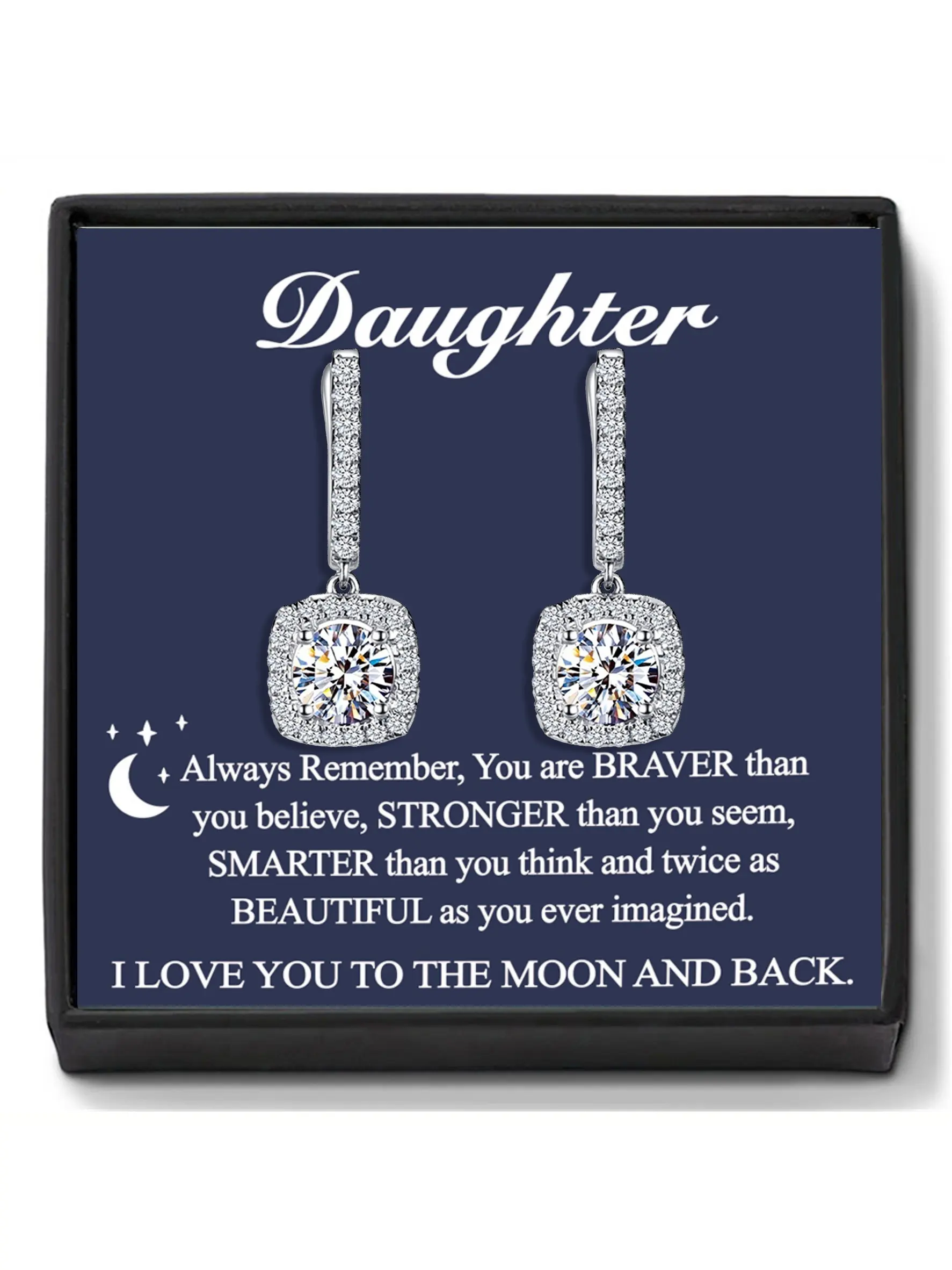 Christmas Birthday Party Anniversary Gift For My Daughter | Sparkling Square Cubic Zirconia CZ Long Drop Earrings | With Heartfelt Message Card & Gift Box | Stylish Elegant Accessory | Dangling Earrings