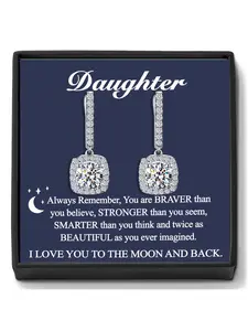Christmas Birthday Party Anniversary Gift For My Daughter | Sparkling Square Cubic Zirconia Long Drop Earrings | With Heartfelt Message Card & Gift Box | Stylish Elegant Accessory | Dangle Earrings