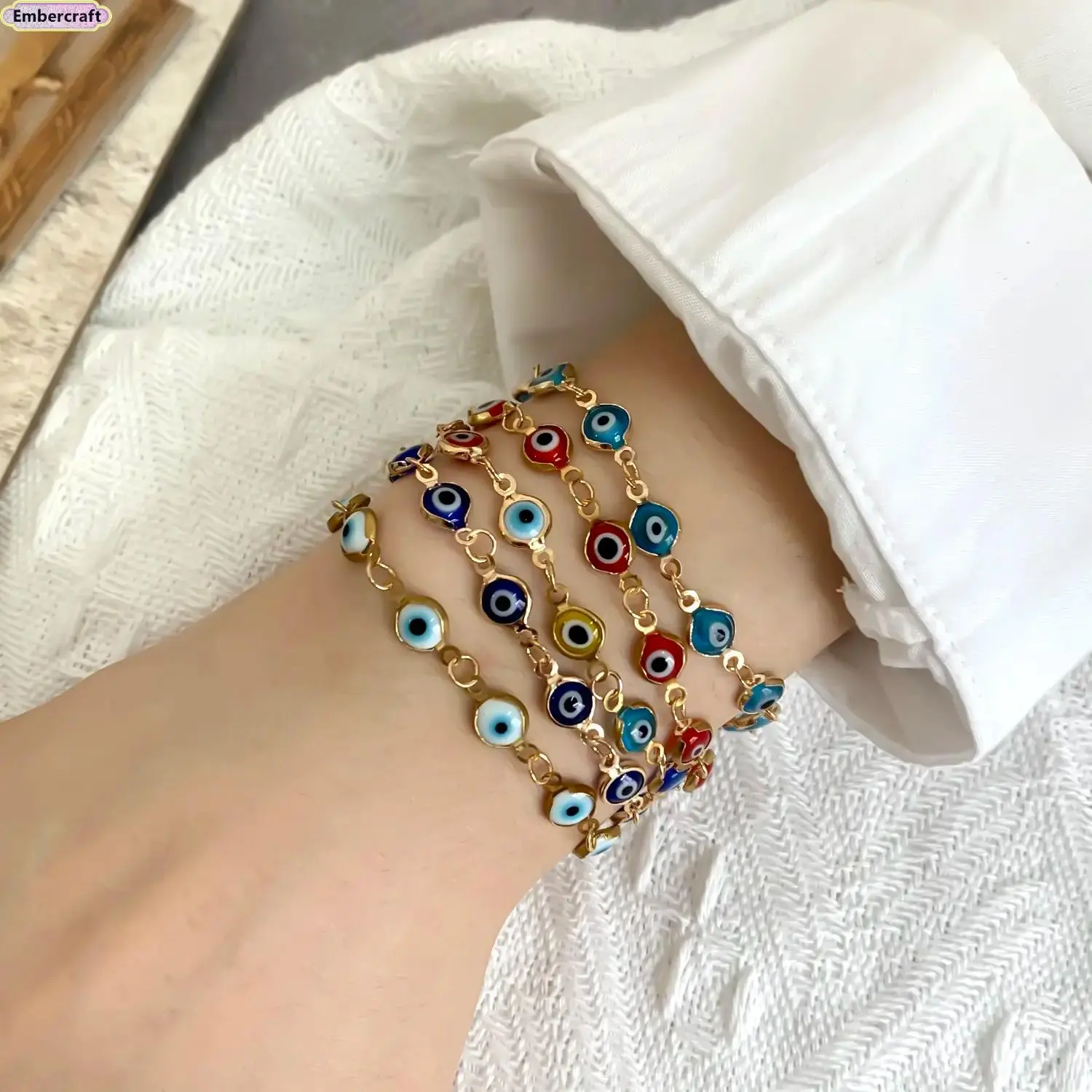 5-Pcs Adjustable Beaded Ethnic Turkish Nazar Evil Eye Charm Bracelets & Bangles, Lucky Protection Costume Jewelry Gift Set for Men & Women (Daily Wear), Wrist Stack
