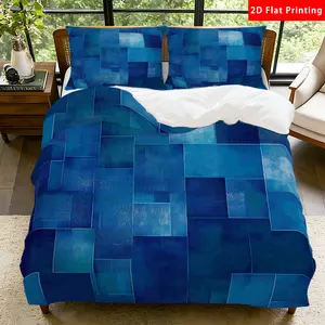 2/3 Pcs 2D Flat Blue Square Pattern Duvet Cover Set Modern Stylish Bedding Set Quilt Cover 1 Duvet Cover + 1/2 Pillowcases Contemporary Top Sheet Decorative Bedding Bedroom Decor