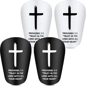 2 Pairs Mini Soccer Shin Guards Christian Faith 3.15 x 1.97 Inches Cross Small Shin Guards with Bible Verse Religious Soccer Football Pads for Kids Adult