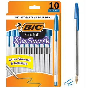 BIC Cristal Xtra Smooth Blue Ballpoint Pen, Medium Point, 10 Pack (68272)