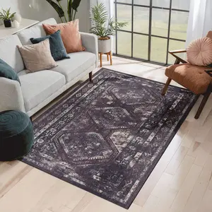 YYDS 4x6 Area Rugs, Washable Rug, Low-Pile, Non-Slip, Non-Shedding, Foldable, Kid & Pet Friendly - Area Rugs for living room, bedroom, kitchen, dining room rug - Perfect Gift, (Black+Burgundy, 4'x 6')