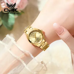 OPK Women's Quartz Watch band Gold Tone With Luminous hands Water Resistance Stylish crystal glass Stainless steel Model 6002 Reloj de cuarzo para mujer