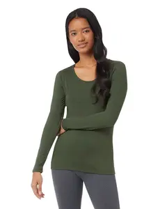 32 Degrees Women's Lightweight Baselayer Scoop Top | Long Sleeve | Form Fitting | 4-Way Stretch | Thermal, West Grass, Small
