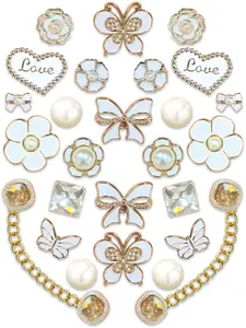 26 Pcs French Elegant Resin Shoe Accessories, Butterfly Pearl DIY Shoe Buckles, Versatile Shoe Decorations, Fashionable Footwear Accents
