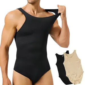 1/2 Pack Menswear Shapewear Tummy Control Full Body Shaper Compression  Bodysuits Sleeveless Undershirts Fajas Para Hombres Clothings Classic Black Smooth Overall Outfit Wrestling