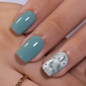 Curvlife short squoval floral Nail Art Press On Nails patterns prints white glossy shiny for spring 2 Week Wear