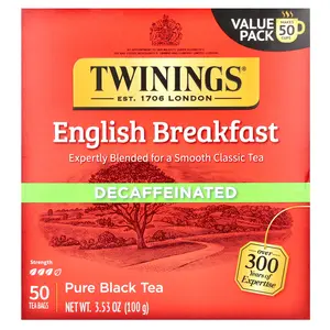 Twinings Pure Black Tea, English Breakfast, Decaffeinated, 50 Tea Bags, 3.53 oz (100 g)