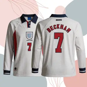 1998 Retro Home White No.7 Beckham Short Sleeved Soccer Jersey Fan Version
