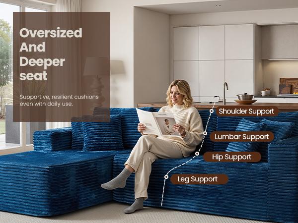 [Huge Bonus Gift] OOSWIFT L/U Shaped Cloud Modular Sofa – Ultra-Plush Corduroy, Deep Seat Comfort, Boneless Sectional Couch with Ottoman & Chaise, No Assembly, Living Room Upgrade
