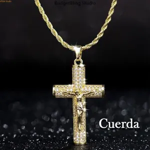 Cali Bling 14k Real Gold-Plated Cuban ,Figaro, Miami Cross With Jesus Christ Crucifix,24 Inches Long And 2mm Wide,Handcrafted Polishing And Multiple Electroplating Daily Wear Necklace