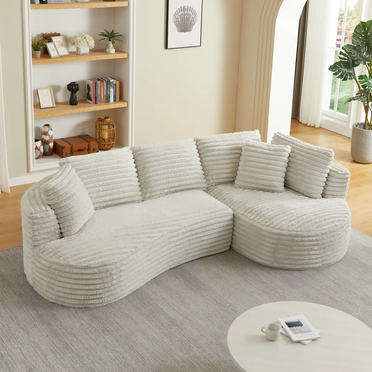 Modern Curved L-Shape Luxury Sectional Oversized Sofa: Minimalist Design, Comfy Sleeper Couch for Living Room, Apartment & Reception Spaces,No Assembly Required