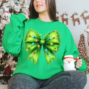 Christmas Grinch Bow Sweatshirt, Grinch Christmas Sweater, Christmas Coquette Sweatshirt, Women Christmas Sweater Comfort Cotton