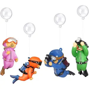 4 Pack Floating Fish  Decorations: Cute Little Diver Aquarium Decoration Cartoon Fish Playmate with Floating Device Fish  Accessories