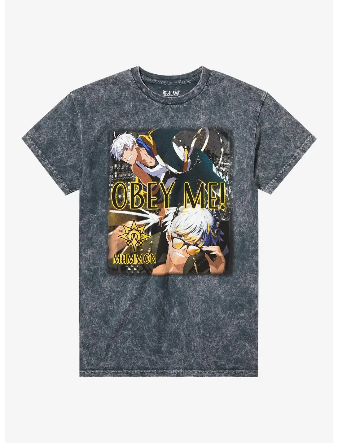 Obey Me! Mammon Collage Dark Wash Boyfriend Fit Girls T-Shirt – Avatar of Greed Shirt