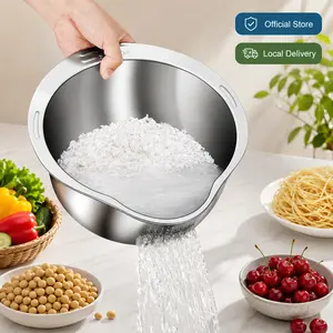 Multipurpose Stainless Steel Food Washing Basket, for Indoor Family Kitchen Daily Use, Household Multi-Functional Kitchen Filter Bowl Utensil, Easy Drain Space-saving Basket for Daily Food Preparation
