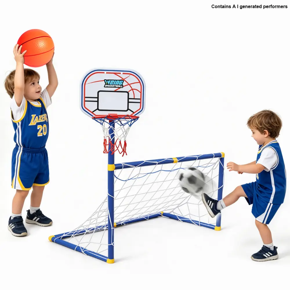 2-in-1 Toddler Basketball & Soccer Goal Set with 2 Balls, Indoor Outdoor Interactive Sports Center Toys for Kids, Baby Toddlers Birthday Gifts for Boys Girls