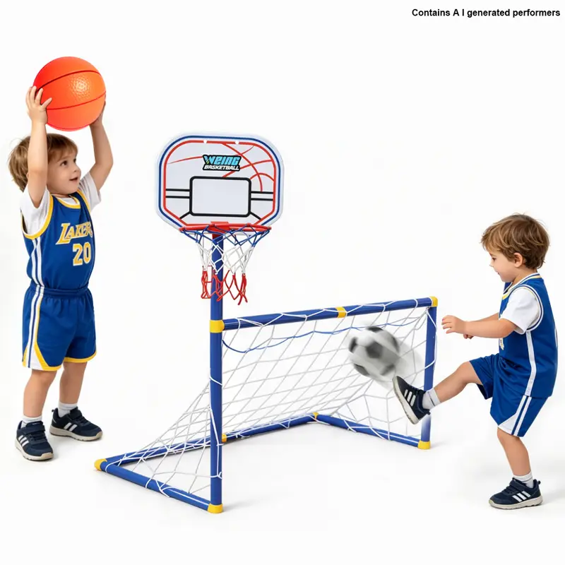 2-in-1 Toddler Basketball & Soccer Goal Set with 2 Balls, Indoor Outdoor Interactive Sports Center Toys for Kids, Baby Toddlers Birthday Gifts for Boys Girls
