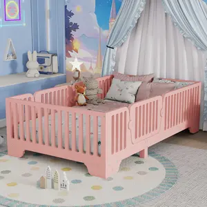 Floor Bed with Slats and Fence, Twin Size Montessori Floor Beds with Door, No Box Spring Needed