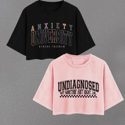 Women's Letter Print Round Neck Crop Loose Tee, Casual Short Sleeve Crew Neck Cropped T-shirt for Summer, Fashion Women's Top for Daily Wear, Casual Tee Shirts, Womenswear