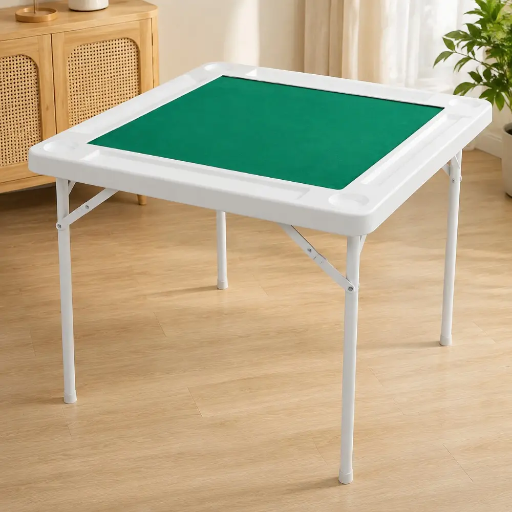 Littleox Square Folding Card Table, Mahjong Table with Green Felt,Chip Trays and Cup Holders, Portable Domino Tables for 4 Players, Card Game Tables for Mahjong Poker Domino Game