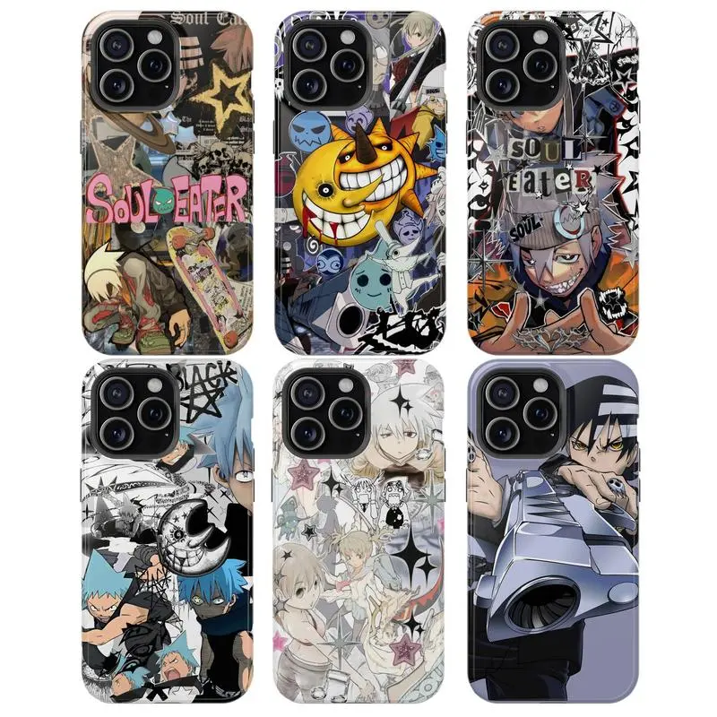 Soul Eater Manga Anime Durable TPU Smartphone Case - Full Print Rubber Silicone Casing with Camera Protection, Featuring Evans, Crona, Maka Albarn, Black Star, Tsubaki, Death the Kid Designs for iPhone 11-17 Pro Max/Plus & Samsung Galaxy S23-25, Handheld