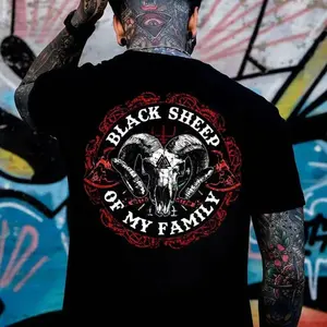 BLACK SHEEP OF MY FAMILY Evil Sheep Print Men's T-shirt, Top Menswear, Cotton Tee Shirt Casual Streetwear
