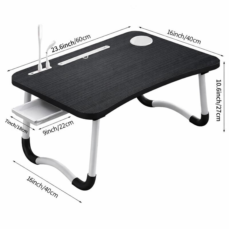 Large Foldable Lap Desk with USB Fan & LED Light – Portable Bed Table for Adults, Work from Home, Sofa, Outdoor Use – Ergonomic Design with Tablet Slot – Ideal Study & Laptop Desk Modern