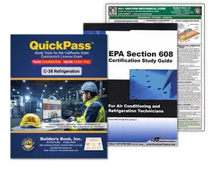 California C-38 Refrigeration License Examination QuickPass Study Guide Combo (Includes: Study Guide, Online Access Key, Quick-Card and EPA 608 Study Guide)
