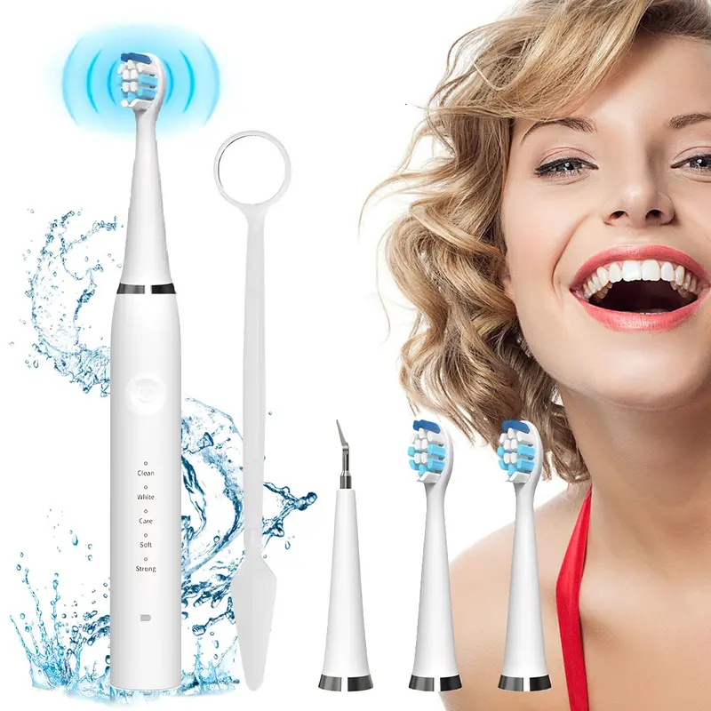 Oceantree Oral Ultrasonic Electric Teeth Cleaner Complete Kit - 5 Cleaning Modes, USB Rechargeable, IPX7 Waterproof, Plaque & Tartar Remover, for Adults' Daily Care (White with Toothbrush Head), Teeth Plaque Remover, Cleansing