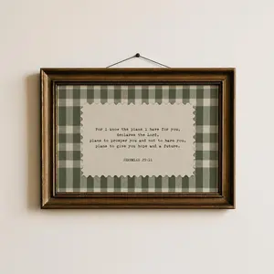 [UNFRAMED POSTER] Gingham Bible Verse Wall Art | Vintage Scripture Print Jeremiah 29:11 (No Frame)