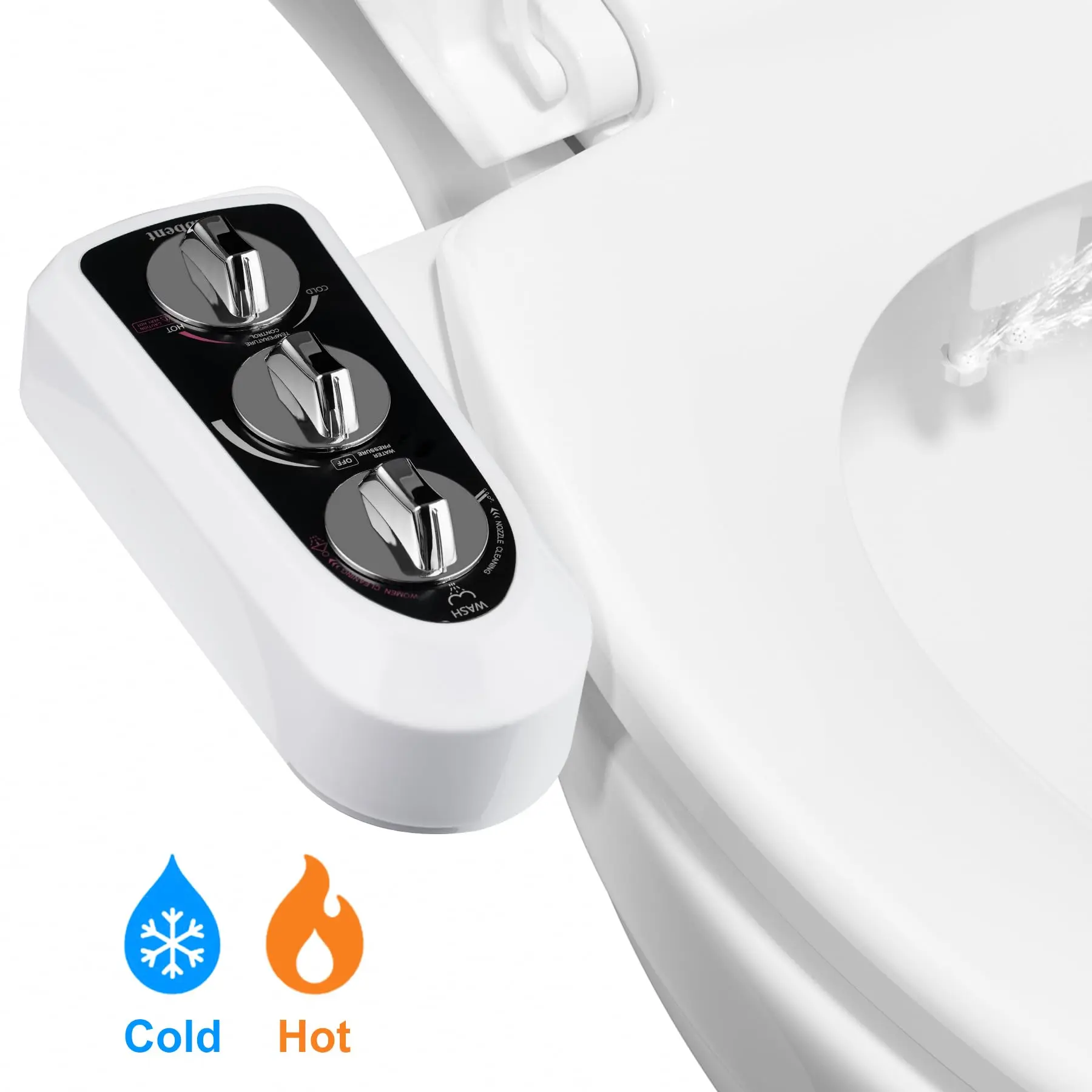 Hibbent Non-Electric Mechanical Bidet Attachment for Toilet - Self-Cleaning Dual Nozzle, Hot-Cold Water Sprayer for Rear & Female Washing, Black Bidet Attachments for Toilet