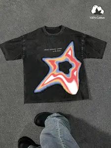 Men's Star Print Round Neck Tee, Regular Fit Casual Street Short Sleeve T-shirt for Summer, Men's Top for Daily Wear, Streetwear