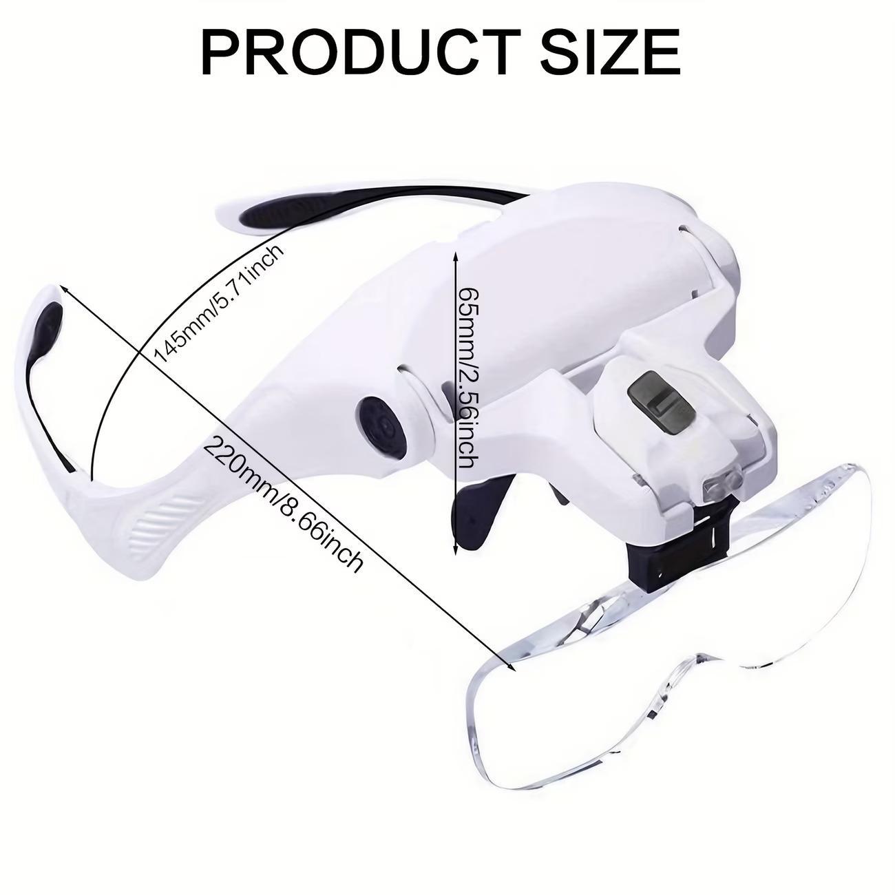 Head Mounted Magnifier with LED Illumination, Adjustable Headband, 5 Interchangeable Lenses 1.0X/1.5X/2.0X/2.5X/3.5X, for Reading, Maintenance, Jewelry Processing, Electronics Maintenance
