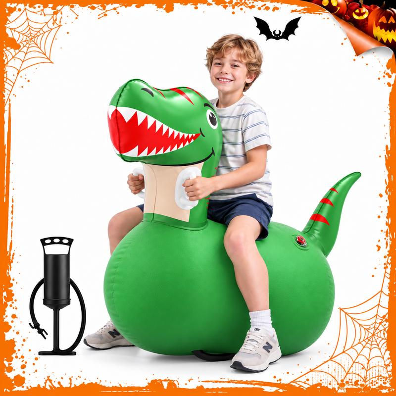 QPAU Large Dinosaur Bouncy Hopper - Multi Purpose Inflatable Kids Toy, Home Playground Equipment, 5+ Ages, 220 lbs Capacity, with Hand Pump, Indoor-Outdoor Use, Cool Christmas Gifts for Kids, Halloween Gift giftideas